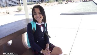 Adorable schoolgirl Holly Hendrix getting her ass and pussy drilled